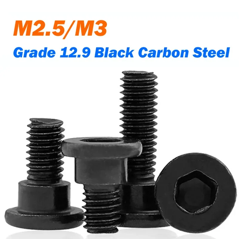 Grade 12.9 Black Carbon Steel Hex Socket Head Shoulder Screws M2.5/M3 Cap Step Positioning Bolts Length 4/5/6/8/10mm