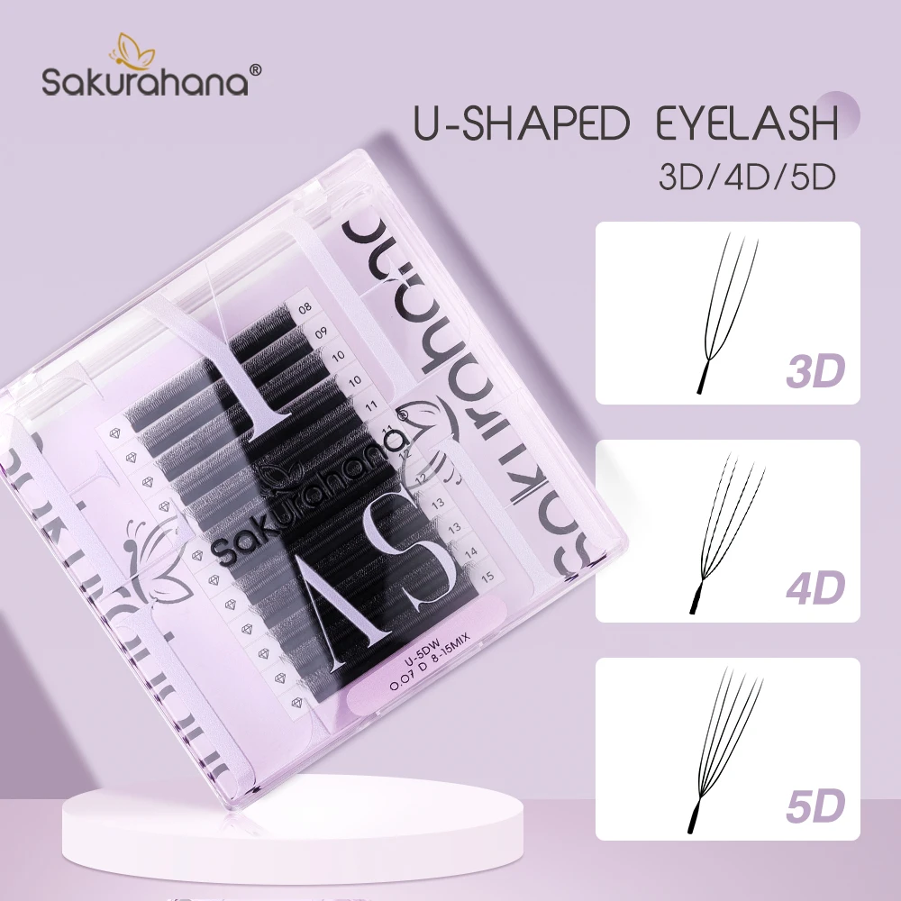 

SAKURAHANA U-shaped 3D 4D 5D Eyelash Extension Matte Black Full Dense Lashes Premade Fans Lightweight Fluffy Mink Faux Eyelashes