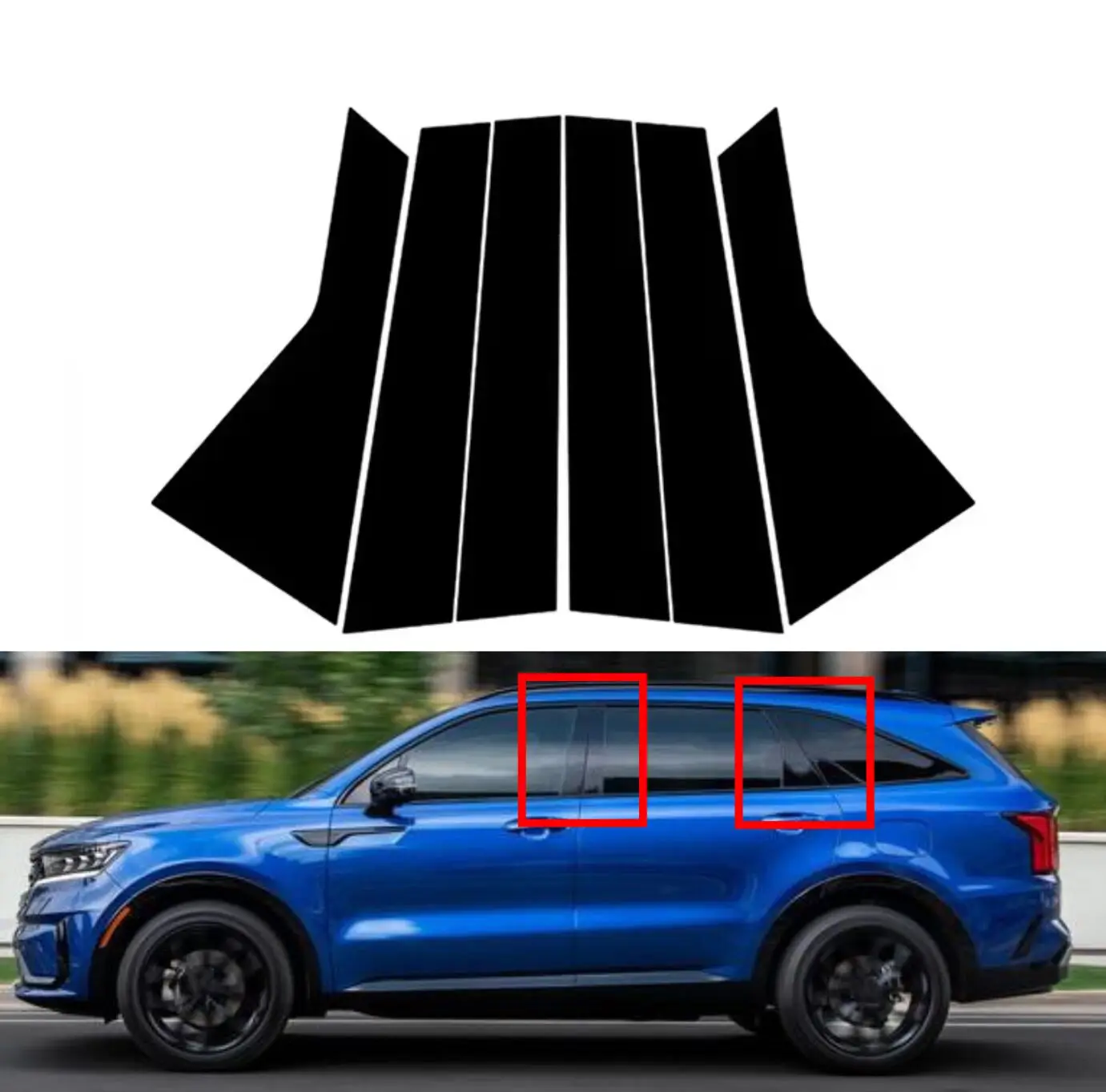 Glossy  Black Pillar Posts Fit For Kia Sorento 2021 2022 2023 6Pcs Door Window Trim Stickers Auto Styling Accessories