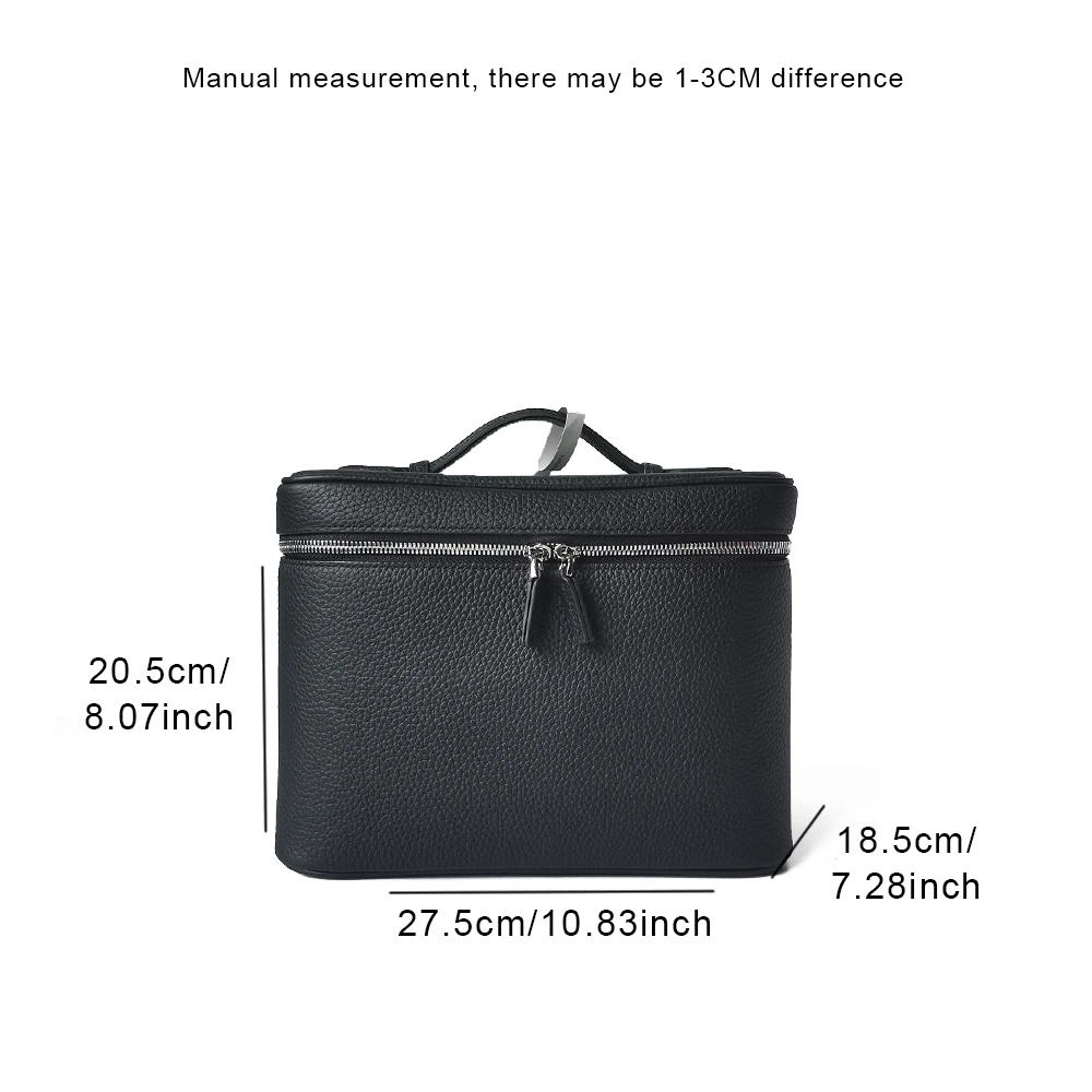 حقيبة مكياج كبيرة من جلد البقر بطبقة علوية، حقيبة أدوات زينة محمولة وعملية، حقيبة سفر من الجلد الأصلي، سعة تخزين كبيرة #6