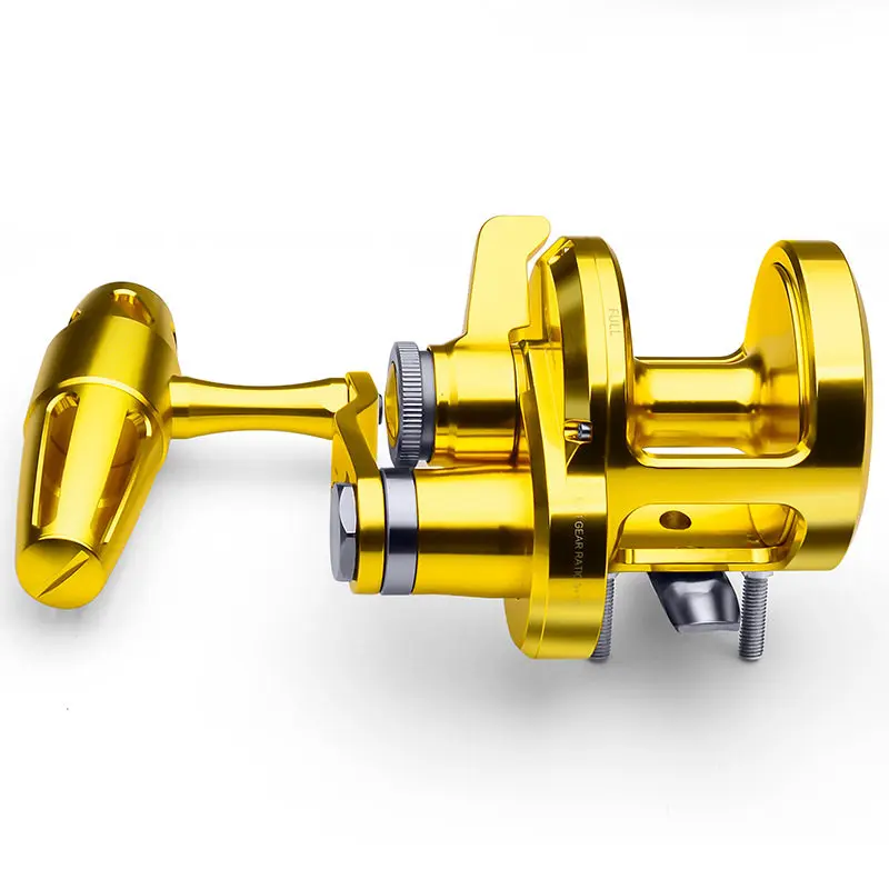 Full metal sea fishing wheel drum, one-way slow iron plate wheel trolling drum fishing wheel KJG400, 2/0 size