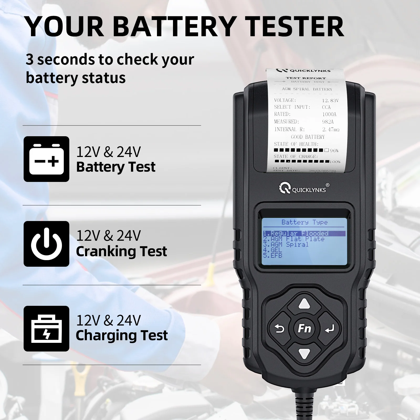 New BA2000 Car Battery Tester 12V/24V Cranking Test Charging Test Battery Analyzer Test Tool