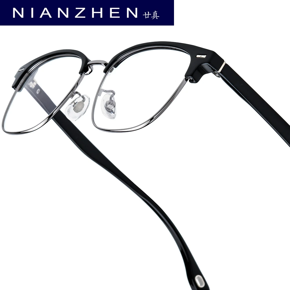 

NIANZHEN TR90 Alloy Eyeglasses Men Square Brand Glasses Frame Women Retro Vintage Ultralight-Weight Eyewear Spectacles 16718