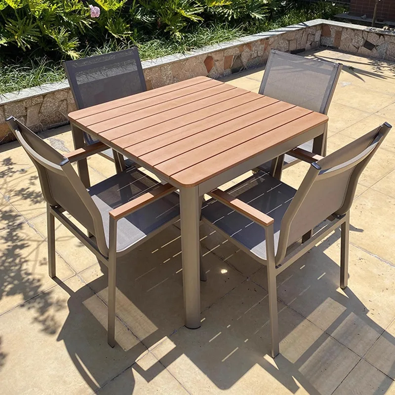 Outdoor plastic wood tables and chairs Outdoor courtyard Garden terrace Balcony Rain and sun protection Combination aluminum all