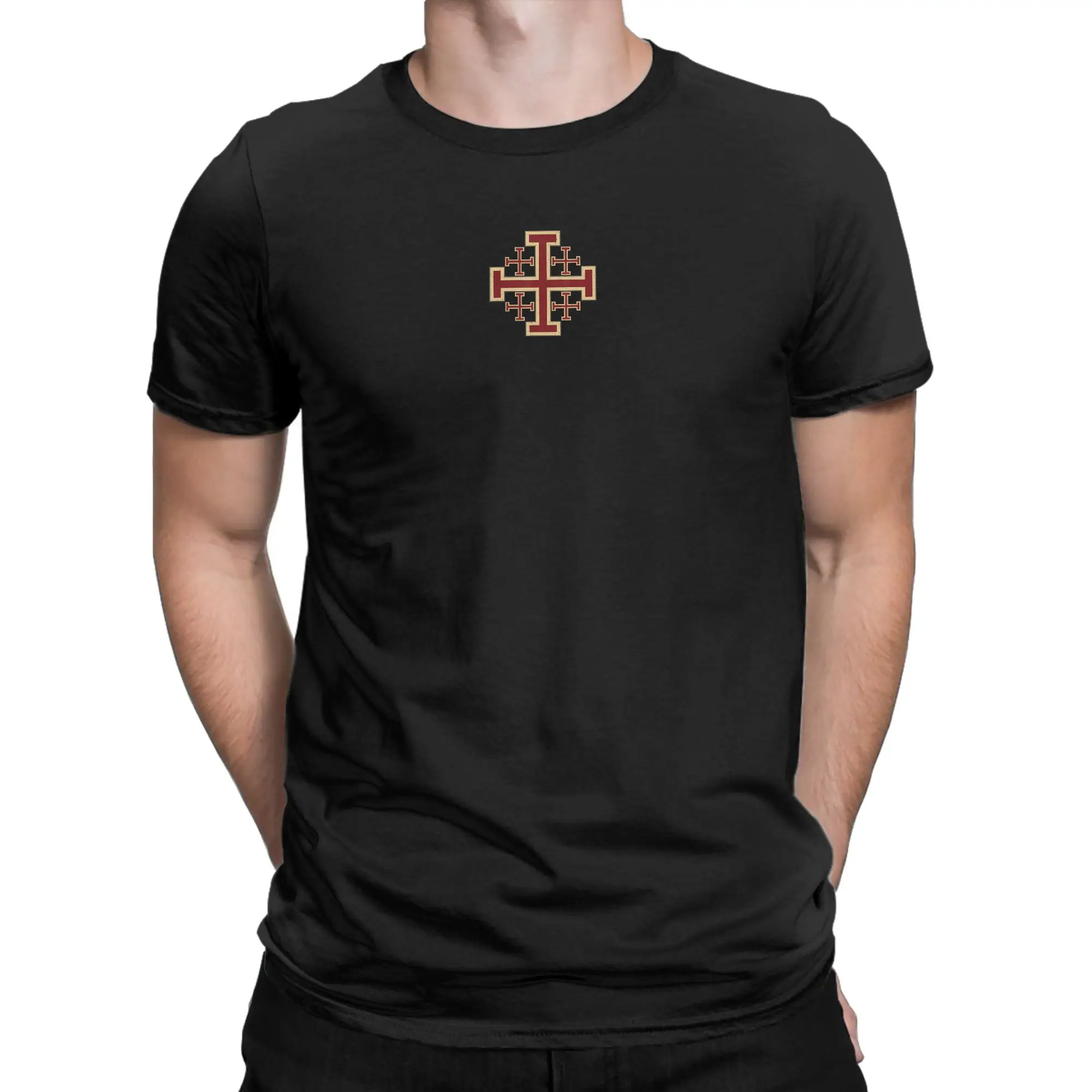 Casual Knight Jerusalem Cross Christian T-Shirts Men Round Neck Cotton T Shirt Templar Jesus Short Sleeve Tees Plus Size Clothes