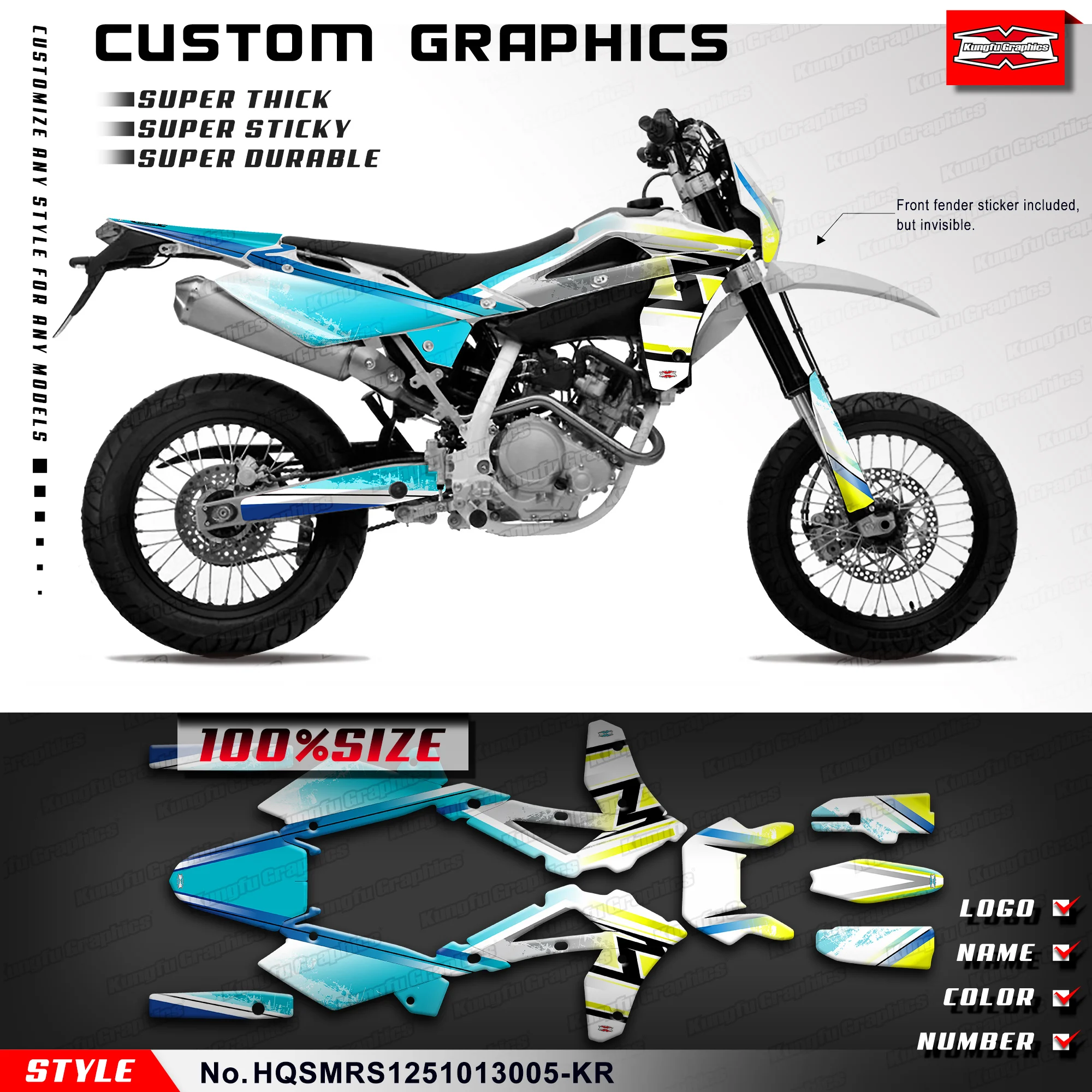 

KUNGFU GRAPHICS Stickers Vinyl Sticker for Husqvarna SM SMR SMS 125 2010 2011 2012 2013 Refurbishing, HQSMRS1251013005-KR