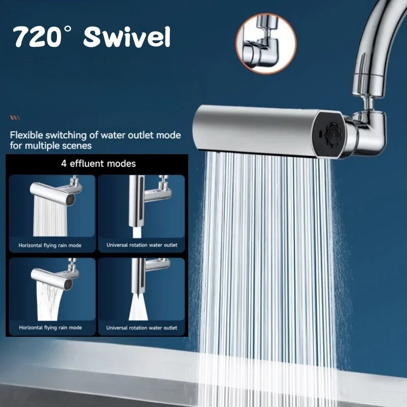 New 4 Modes Kitchen Faucet Waterfall Stream Sprayer Head Diffuser Water Saving Nozzle Mixers Faucet Connector Tap Accessories