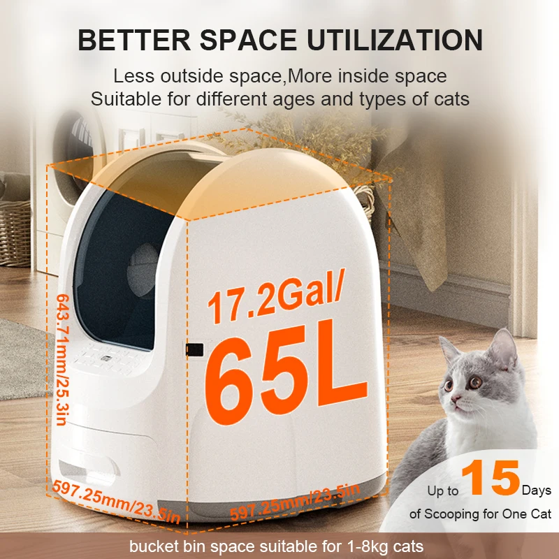 XXL - 65L - Automatic Litter Box 2 Semi-Automatic Cat Litter Box for Multi-Cat Homes Fully Automatic Cat Litter Box with UV