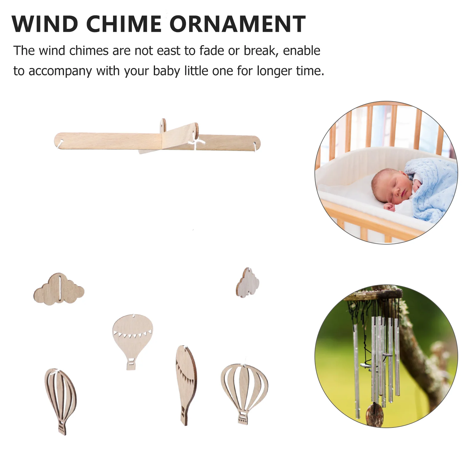 

2Pcs Hot Air Balloon Wind Chimes Wooden Baby Crib Ornaments Enhance Room Decorations Photo Props Soothing Sleep