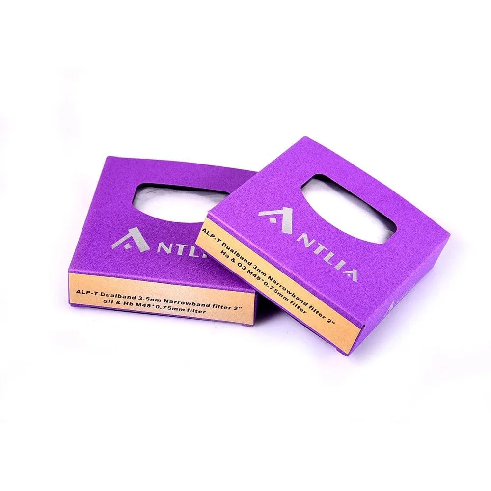 

Набор фильтров Antlia ALP-T с двойным узкополосным диапазоном 3 нм Ha&OIII/3,5 нм Hb&SII 2 для телескопов f/4 и медленными телескопами — установлено 2 дюйма