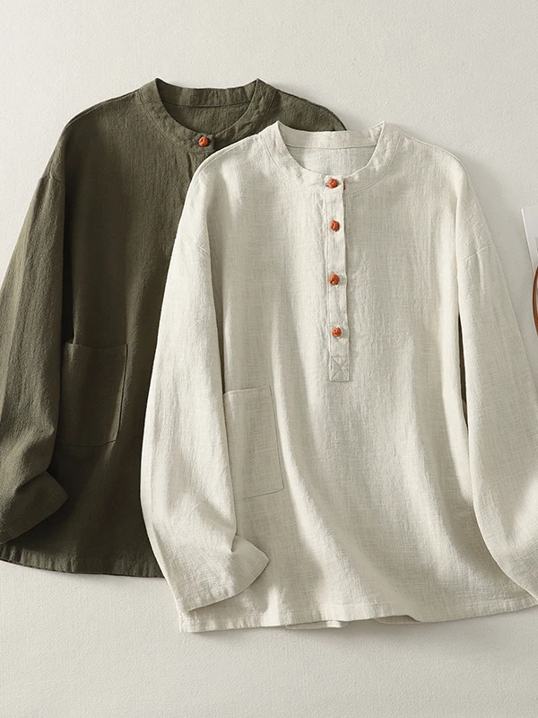 

Boho Sle Large Size Women's Cotton Linen irt Zen Spirit Tai Chi Performance Clothing Button Detail Loose Fit Casual Wear