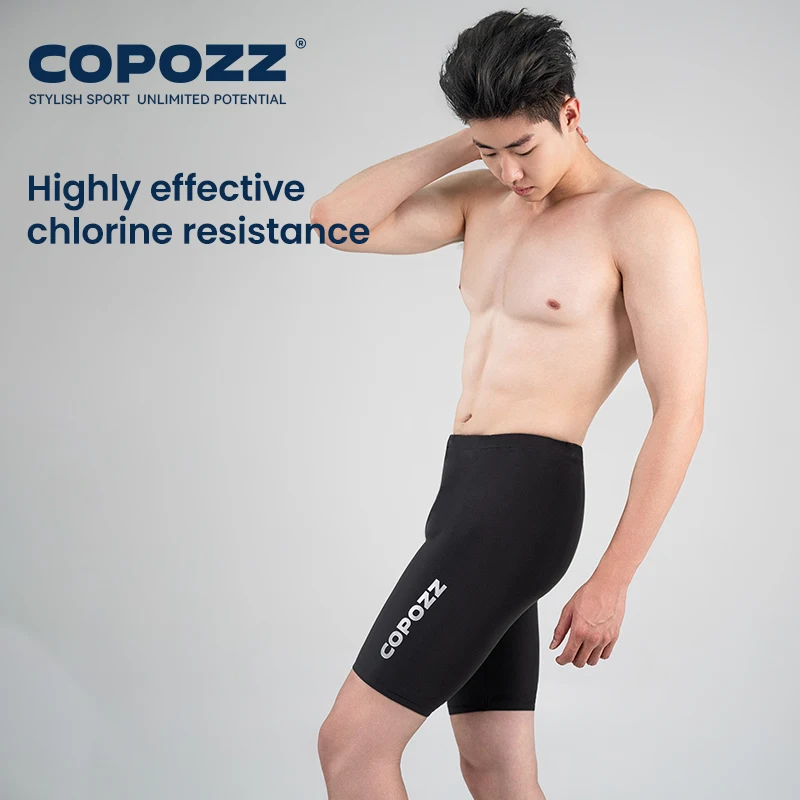 Copozz calção de banho masculino plus size, longo até o joelho, treinamento de surf competitivo, roupa de banho masculina de secagem rápida, anti-constrangimento