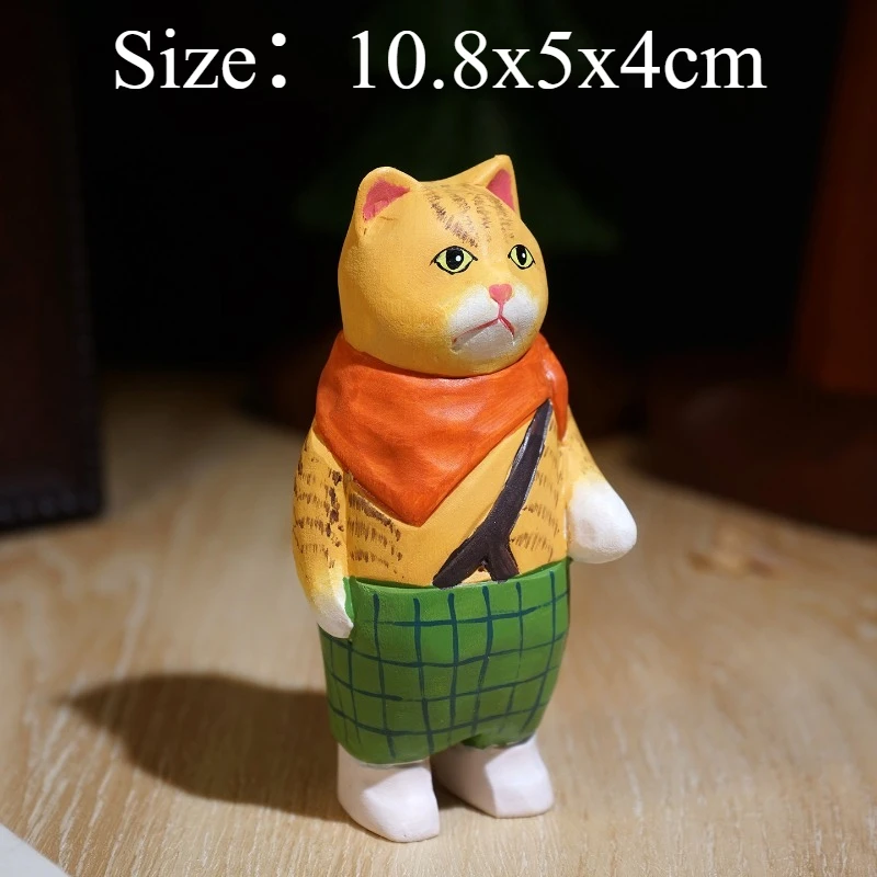 Vintage Orange Cat Handmade Wooden Ornament Cartoon Kitten Figurine Creative Desk Decor Home TV Stand Bookcase Decoration Craft