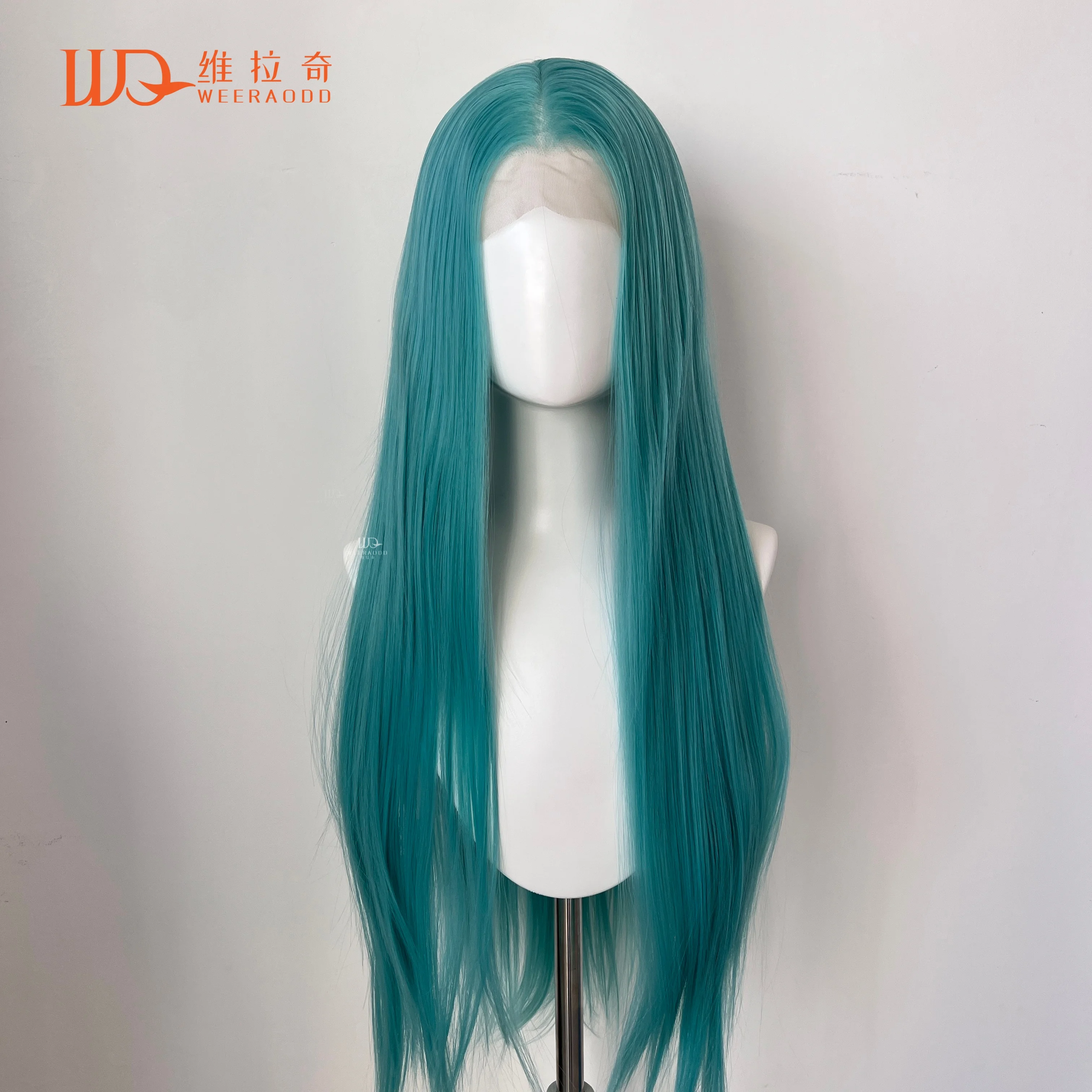 

26-дюймовый сине-зеленый прямой парик фронта шнурка 13x4, бесклеевой термостойкий синтетический парик для косплея, вечеринки, повседневной носки