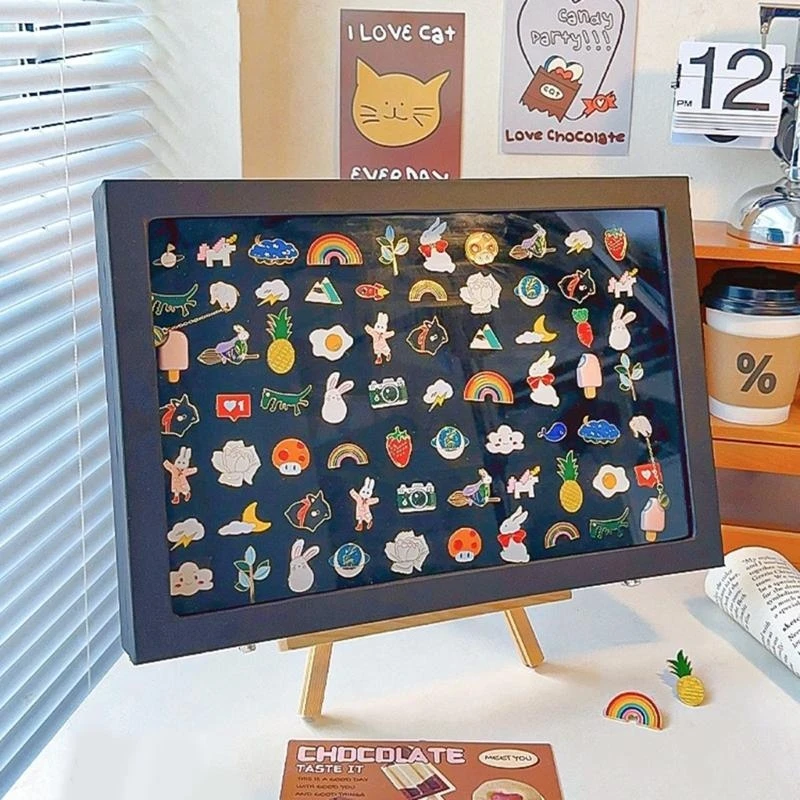 صندوق ظلال عرض دبوس المينا المستقر، علبة تخزين دبوس المجوهرات الرقيقة، إطار عرض كبير مبطن بالقطيفة لهواة الجمع #1