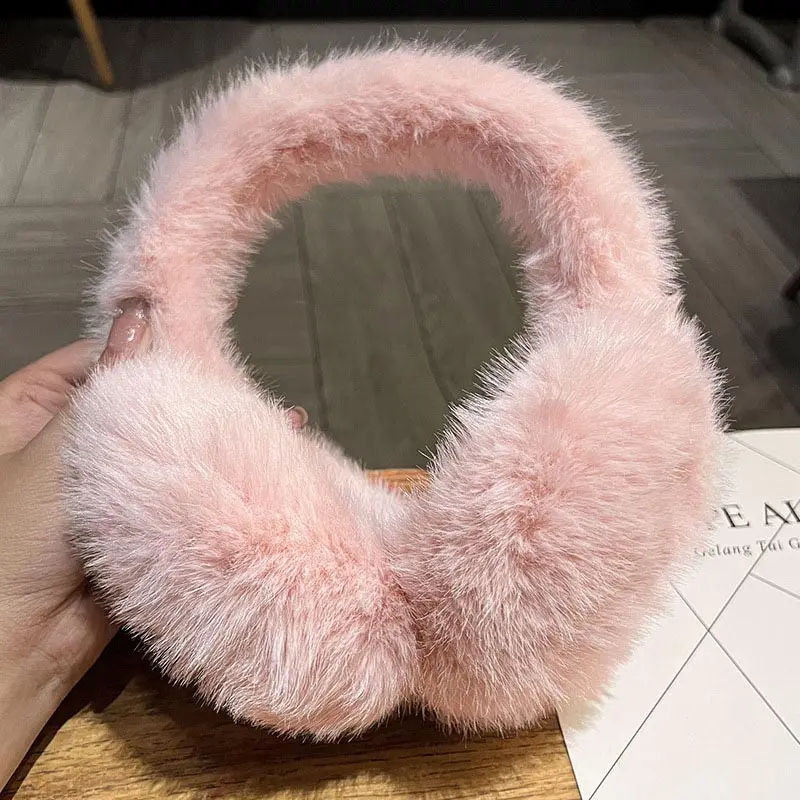 New Winter Women Imitation Rabbit Fur Plush Earmuffs, Cute Solid Color Warm And Antifreeze Foldable Earmuffs For Outdoor Sports