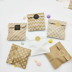 Brown White Wave Dot Kraft Paper Bag 25pcs Candy Biscuit Popcorn Bags Packing Pouch Pastry Tool Wrapping Wedding Party Supplies