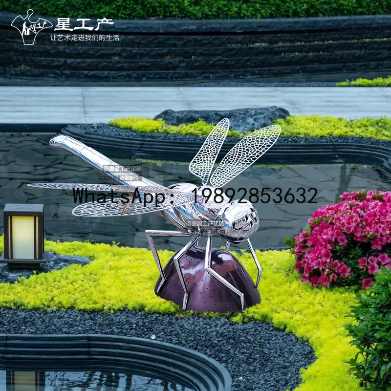 

Z6 stainless steel dragonfly sculpture outdoor lawn decoration insect ornament hotel water feature decoration