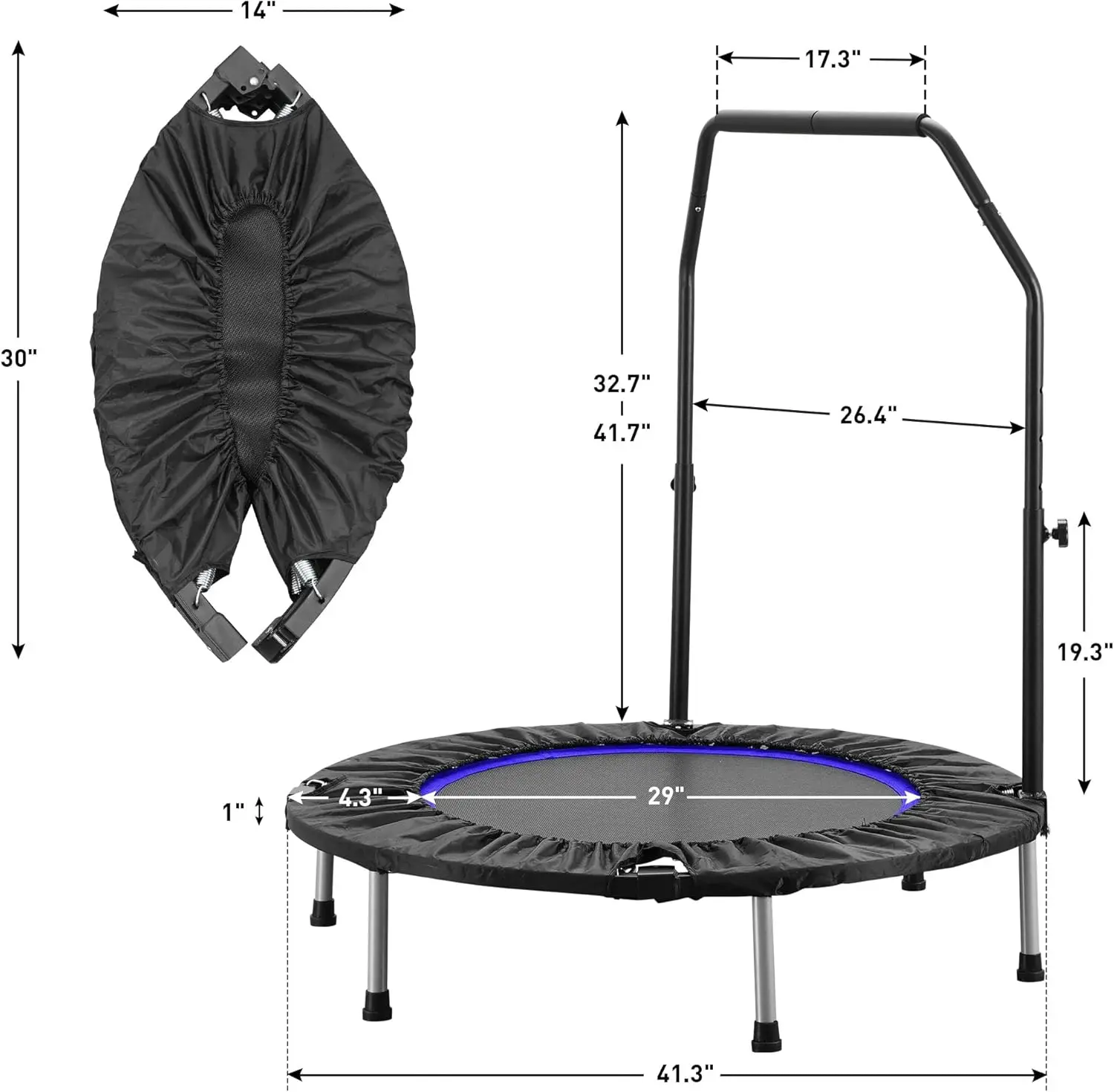 قابل للطي صغير للكبار والأطفال ، تمرين Rebounder ، شريط قابل للتعديل ، اللياقة البدنية ، داخلي ، أقصى حمولة 330 رطل