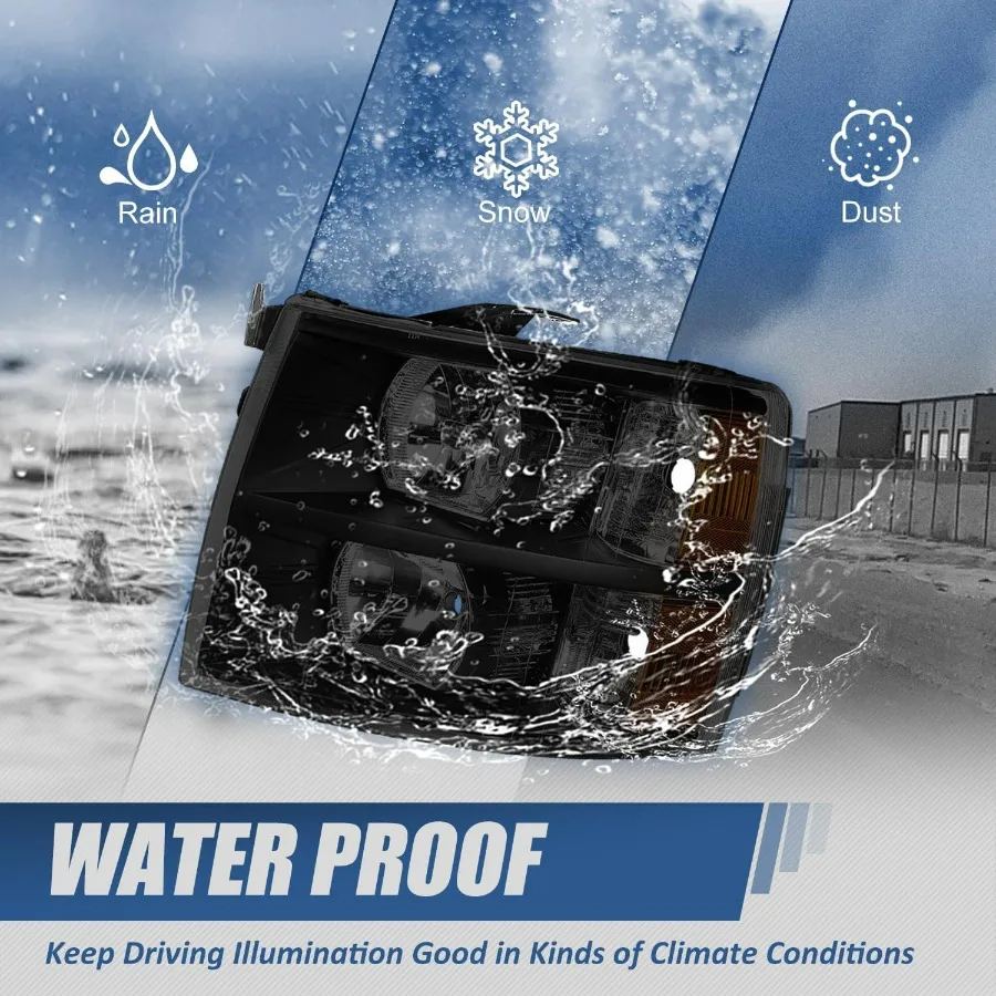 مجموعة المصابيح الأمامية المتوافقة مع 20072014 تشيفي سيلفرادو 1500 للسائق ومصابيح الهالوجين الجانبية للركاب لاستبدال E #6