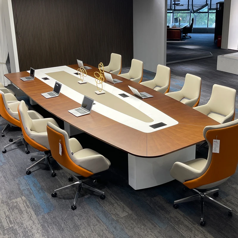 #￥Modern Conference Table Elegant Solid Wood Walnut Wood Desktop with Wire Management Suitable for Office Meetings