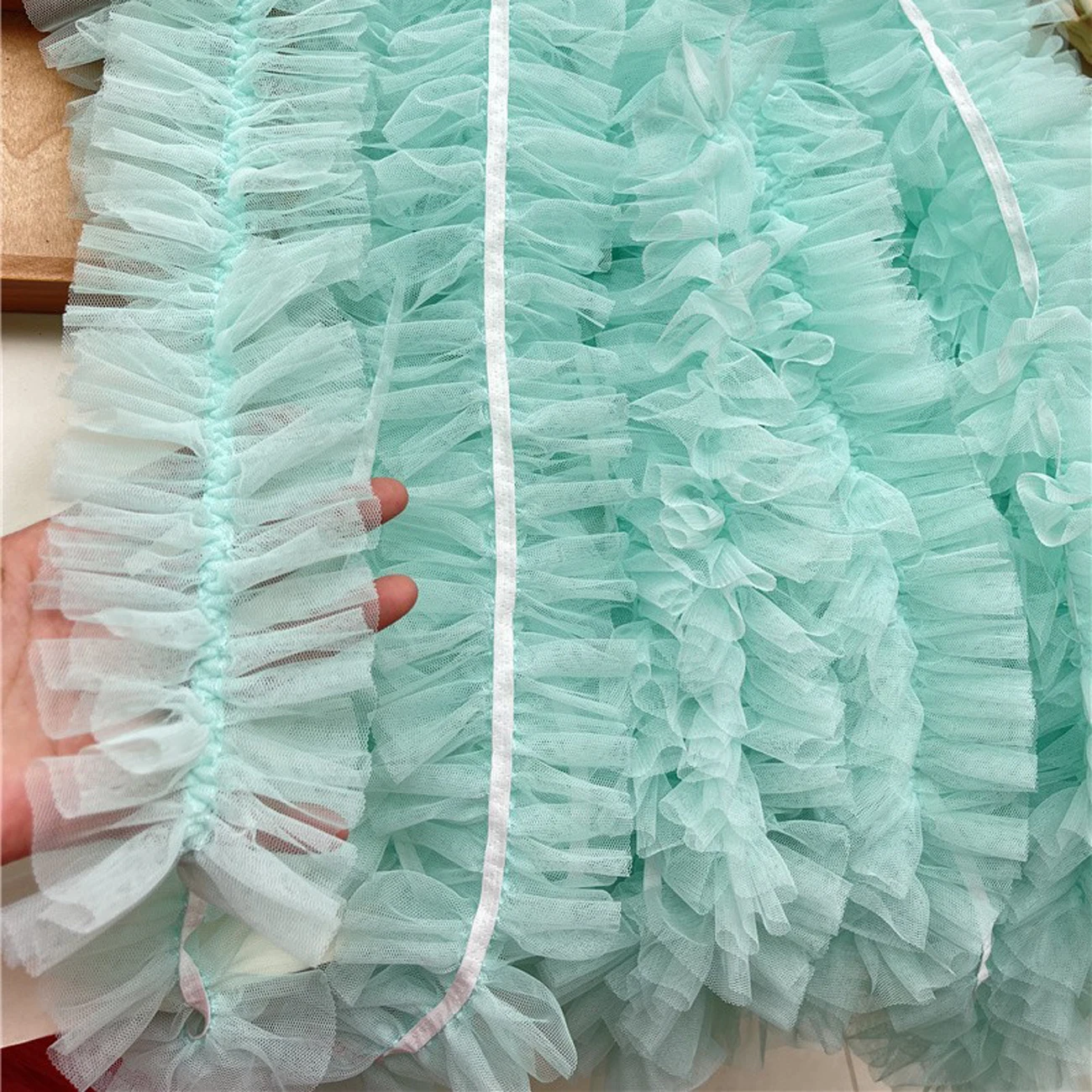 1 Meter Thick Ruffled Mesh Lace 8CM Wide Gathered Stretched Lace Trim DIY Cuff Collar Doll Dress Sewing Accessories