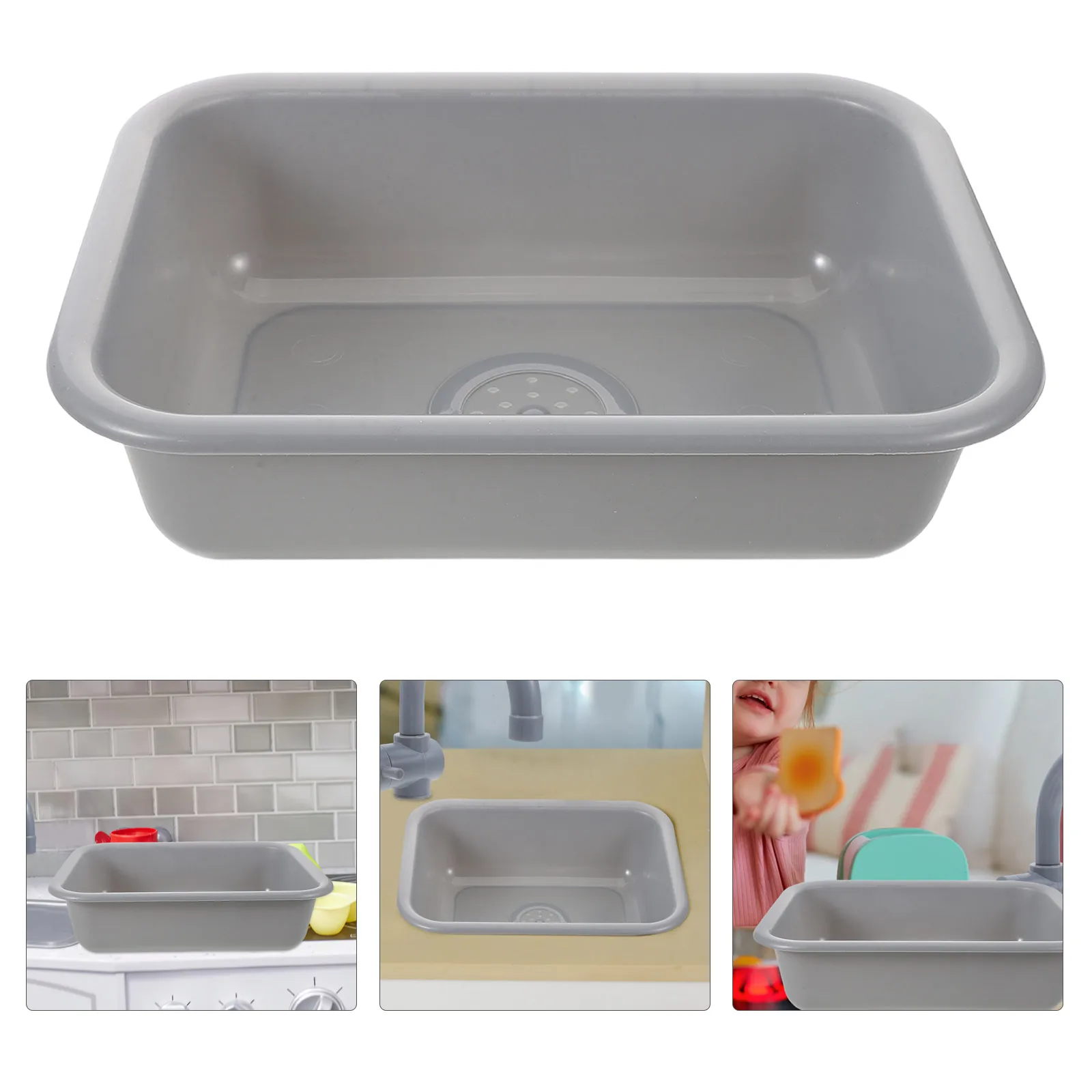 2 Pcs Children's Kitchen Toys Kids Water Sink Playset Accessories Pretend Simulation Grey