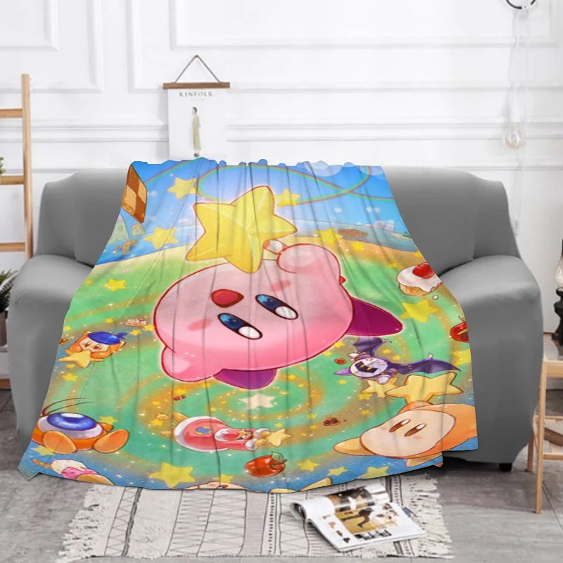 Anime Blanket Sofa Winter Cute K-Kirby Bed Blankets for Beds Furry Machine Washable Throw Fluffy Soft & Throws Baby Fleece Nap