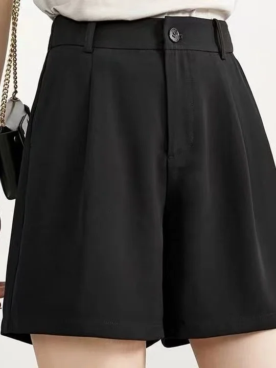 plus Size Black Suit Shorts Women Summer Thin Wide Leg Loose Outerwear Pants High Waist Comfortable Breathable Casual Fashion