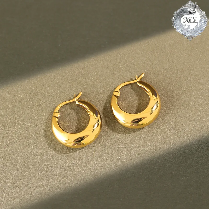 

Серьги-кольца XCL из 100% стерлингового серебра S925, в уличном стиле, простые геометрические, большие круглые, модный подарок для женщин и супругов