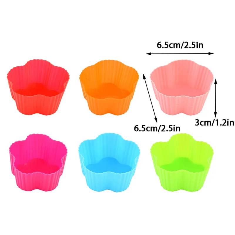 Cetakan Cup kue silikon bunga dapat dipakai ulang liner Cupcake Cup Muffin kue silikon warna-warni cetakan alat memanggang DIY