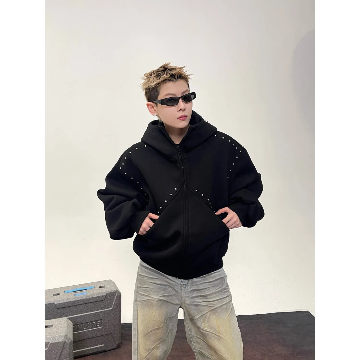 Pesante 250 Pou Autunno Inverno Uomo American Sle Coppia allentata Cardigan Felpa con cappuccio Jaet Fibra di poliestere Traspirante Lungo...