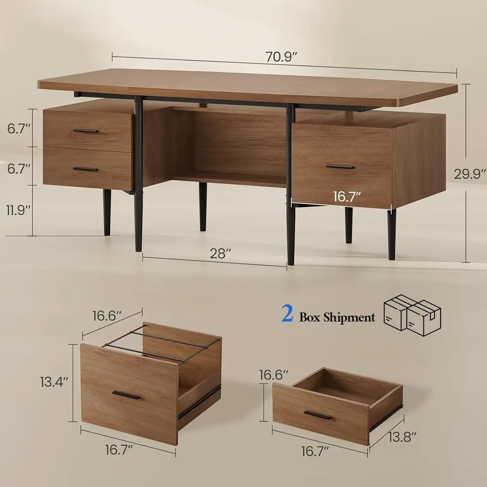 70.9ern Executive Desk, Wooden Computer Desk with 2 Ders and ile Der, Privacy Panel & Open StoraShel, LarHome Oice Writing Desk,