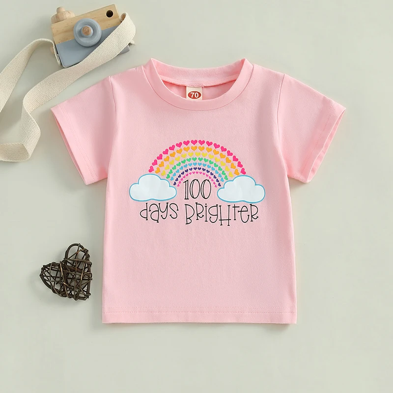 Toddler Girl Colorful Rainbow Graphic Tee Short Sleeve Round Neck T-shirt Casual Summer Streetwear Top