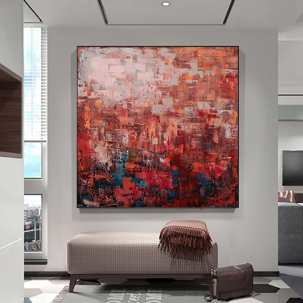 

Large Modern Abstract Red Oil Painting Home Decoration Handmade Canvas Wall Art Picture Red Painting For Living Room Hotel Decor
