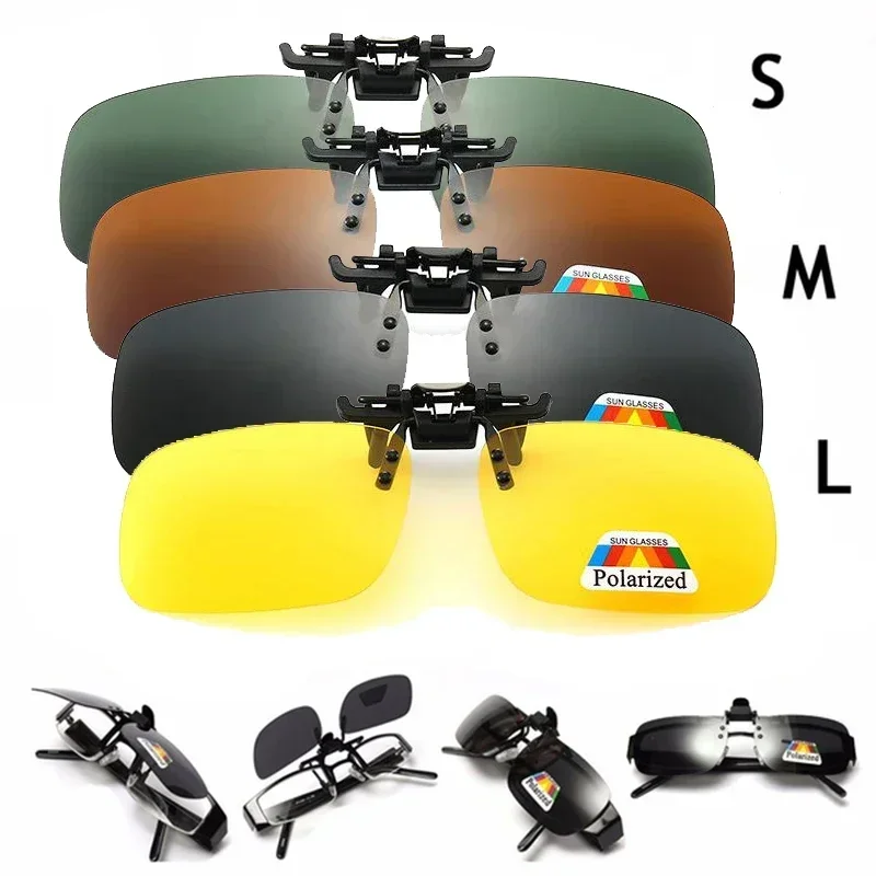 4 Color Grey Lenses Polarized  Sunglasses Clip On Flip Up UV 380 Driving Fishing Night Vision Glasses Clips