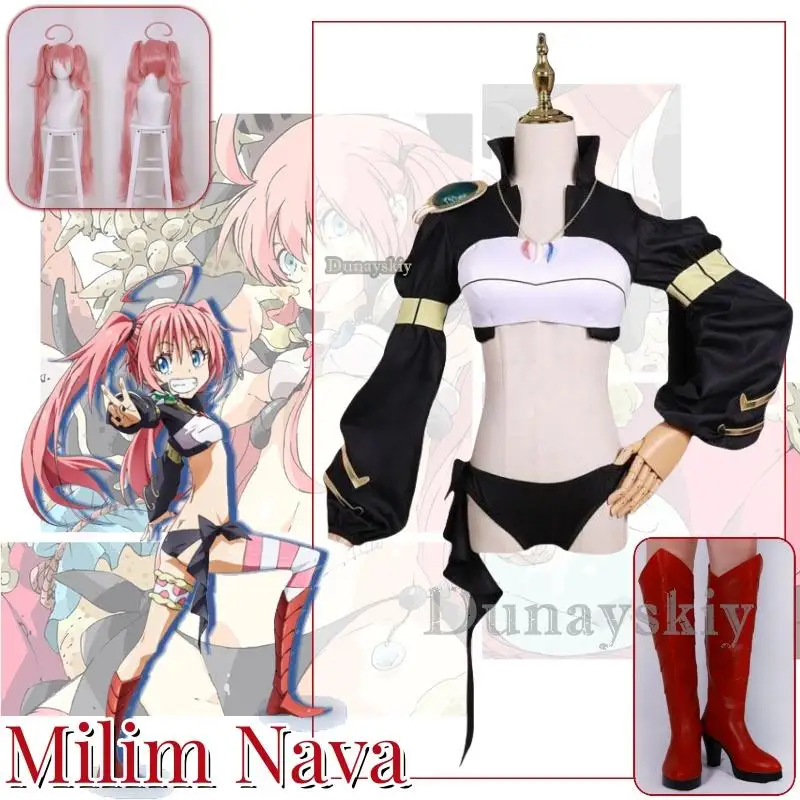 Milim Nava Anime That Time I Got Reincarnated As A Slime Cosplay Costume Wig Shoes Women Sexy Bikini Underpants Party Carnival