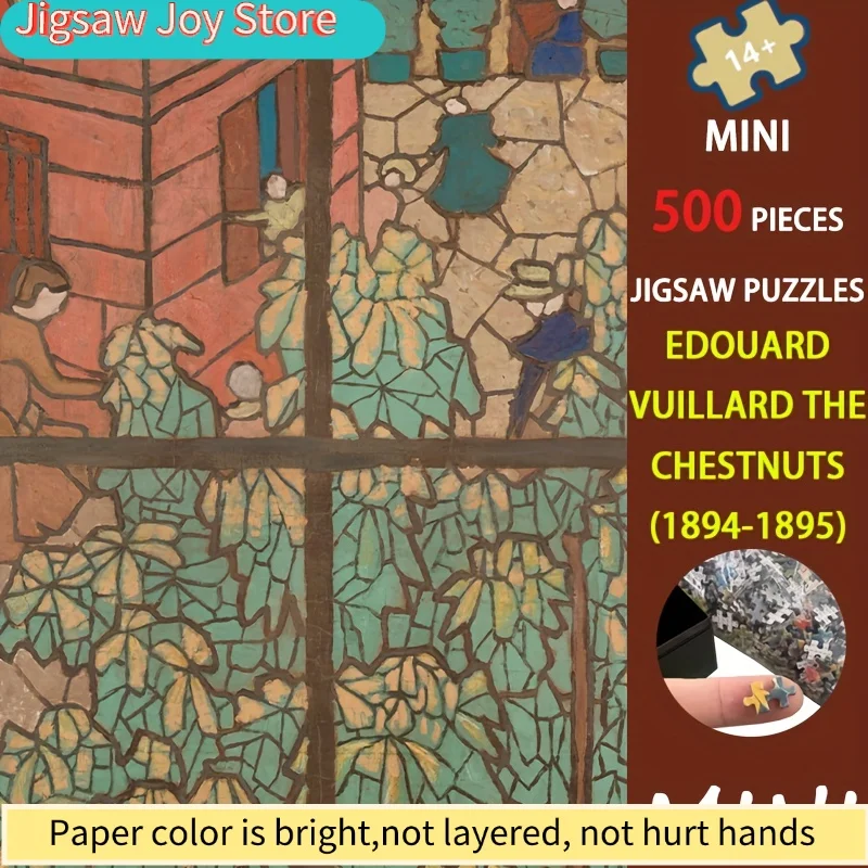 Édouard Vuillard's The Chestnuts 500-delige mini-kunstpuzzel, met een afmeting van 15x10 inch, is een premium papieren puzzel ontworpen voor volwassenen