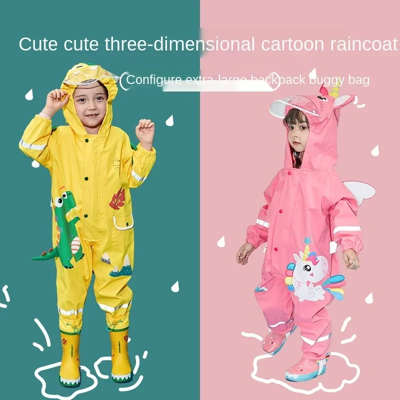 1-10 Years Old Kids Blue Dinosaurs Raincoat Outdoor Jumpsuits Waterproof Rainwear Baby Boy Girl Raincoat And Rain Pants Suit