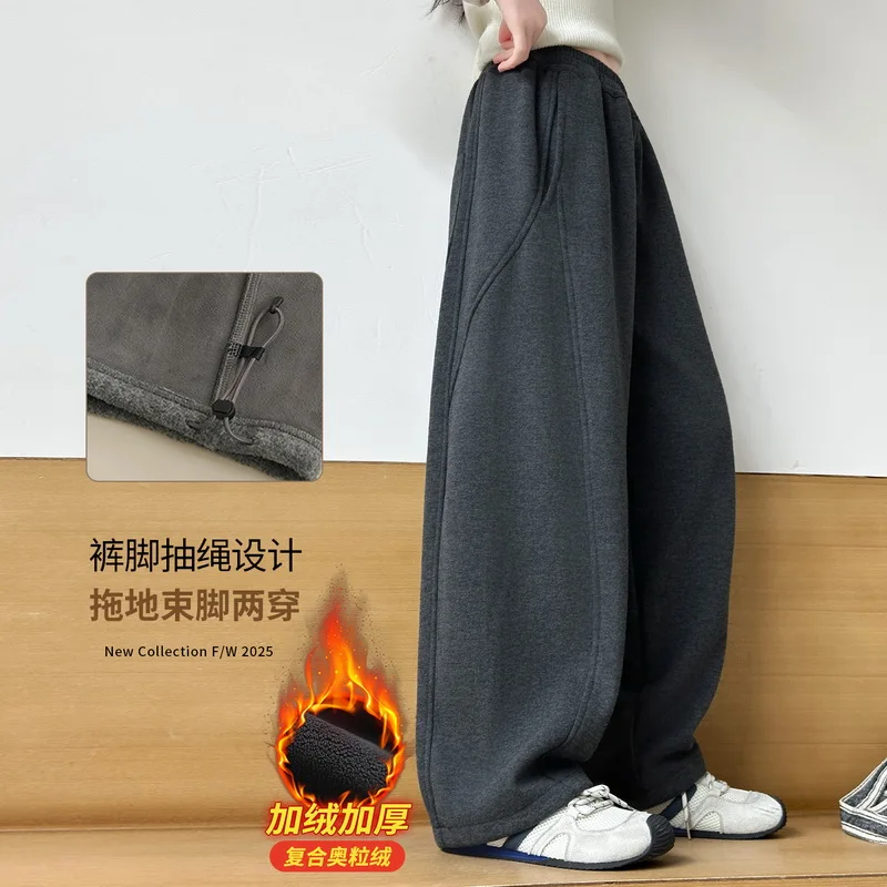 سميكة الصوف الأطفال السراويل المنحنية الخريف الشتاء فضفاضة تناسب Sweatpants للفتيات المتكاملة المخملية بنطلون للأطفال 2026