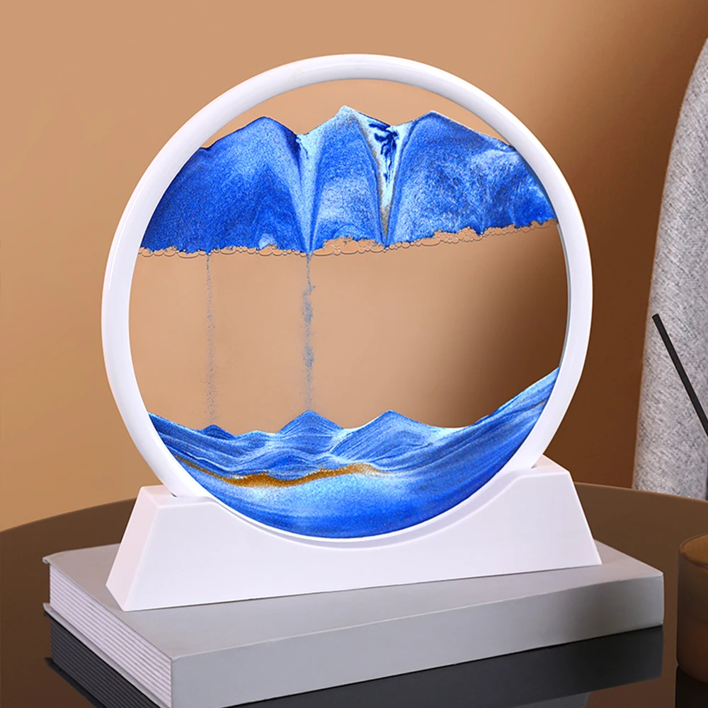 Vetro rotondo 3D Deep Sea Sandscape Moving Sand Art Picture In Motion Display Flowing Sand Frame Sand Paintin Desktop Art Picture