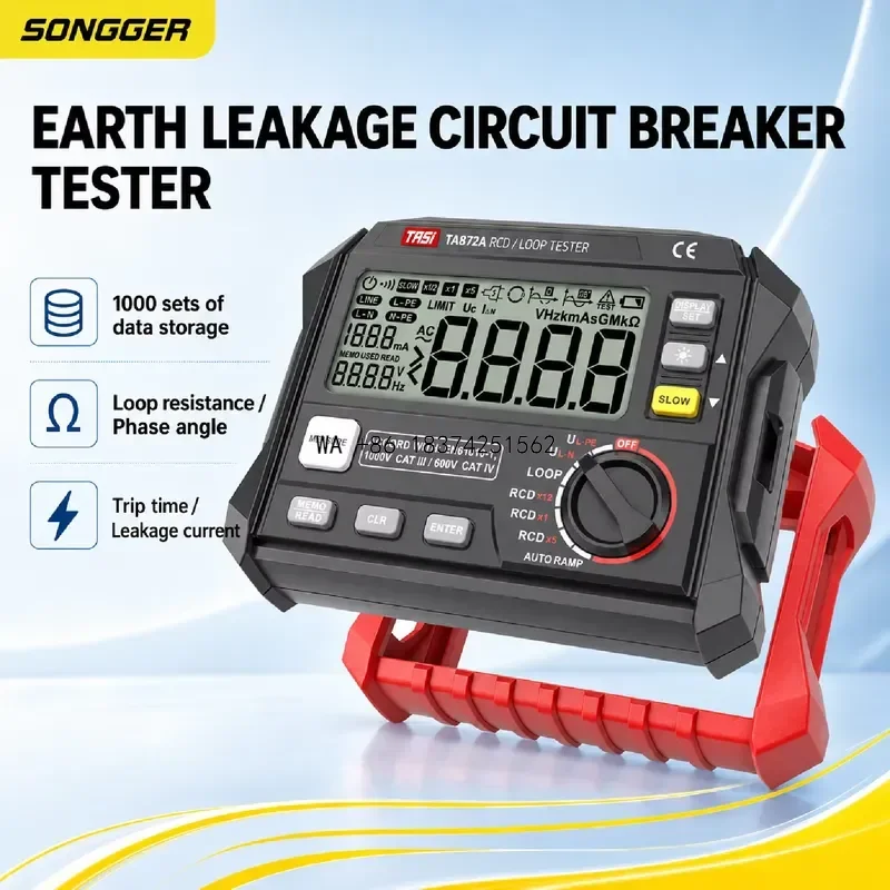 Wmwmnu for TA872A LCD Digital RCD Loop Resistance Tester Leakage Switch Detector Cable Fault Current Tester Data Logging