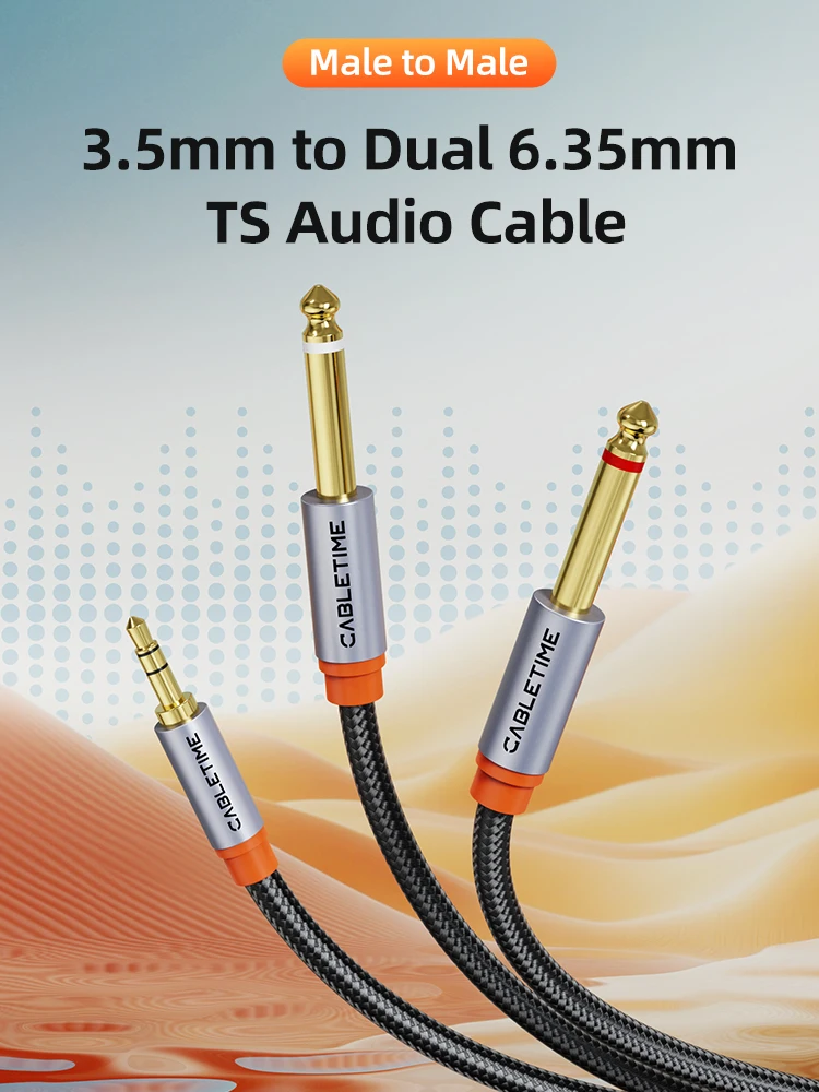 CABLETIME Kabel audio TRS 3,5 mm do podwójnego 6,5 mm Adapter AUX 6,5 Jack do stereo 3,5 Jack do miksera kart dźwiękowych IPhone PC — zdjęcie produktu 7