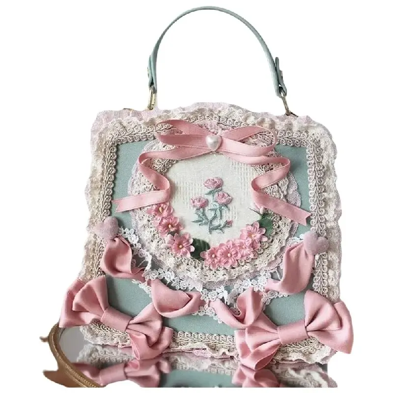 

Сумка из кружева в стиле Лолиты в деревенском стиле, классическая пляжная сумка с цветком Лолиты, мягкая сумка через плечо для девочек и сумка через плечо