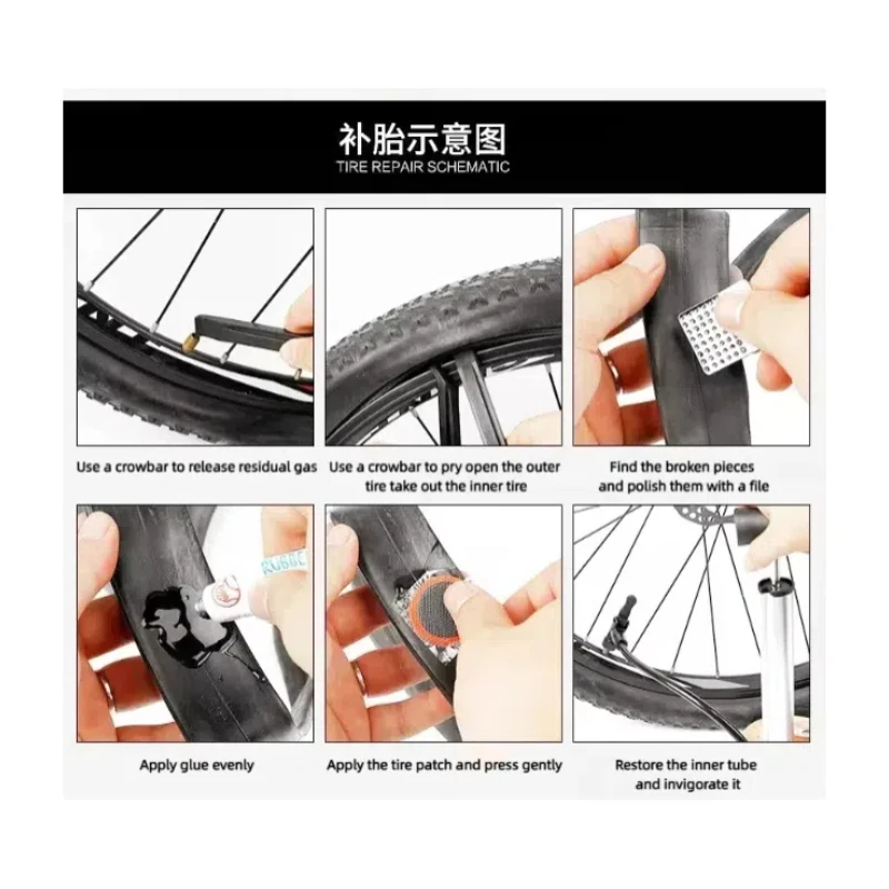 Tragbare Fahrradreifen-Reparatursets mit Reifenhebern, Gummipflaster, Reparaturwerkzeug für Fahrradschläuche – Detail 7