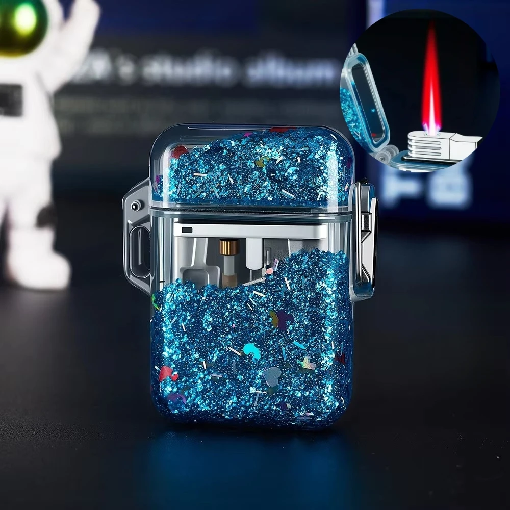 

Windproof Fashionable Colorful Flowing Sand Inflatable Lighter High Beauty Transparent Shell Dreamy Night Light Lighter Gift