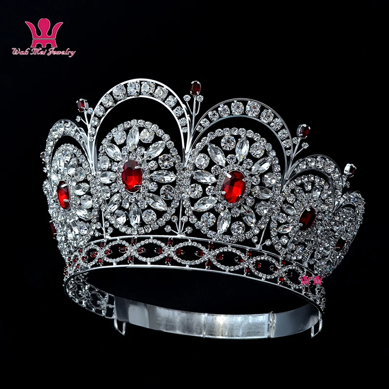 Mo249 High Grade Crowns Round Circles Red Stone Mixing Hand Made Hairdress adjustable Headband  Miss Universe Pageant Crown