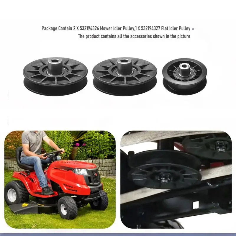 ABZC-532194326 V-Groove Idler Pulley And 532194327 Flat Idler Pulley Kit For Riding Lawn Mowers, Replaces 280-6630