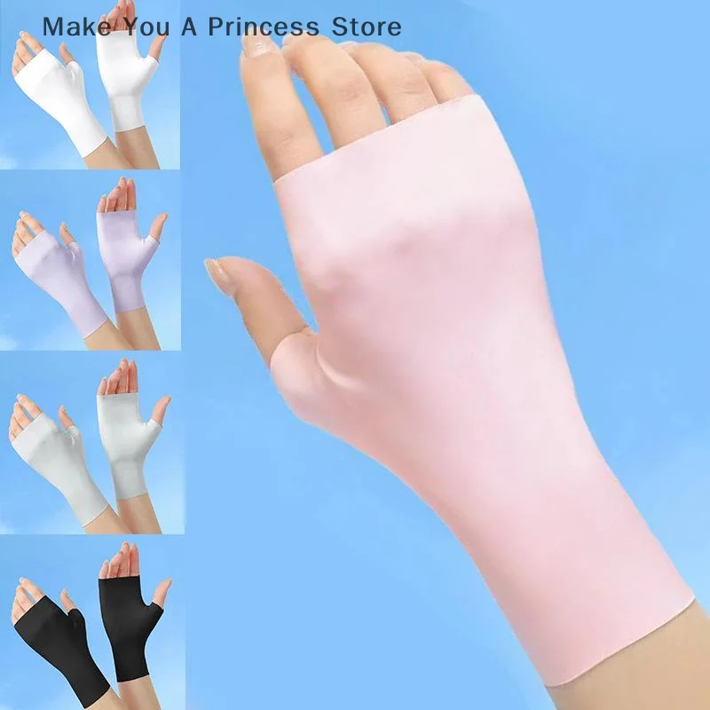 Pro UV-Schutz-Handschuhe für Nagelkunst, Gel-Nagellampe, Sonnenschutz-Handschuhe, fingerlose Hand, Sonnenpflege, dünne kühle Eisseide, seidiger Sonnenhandschuh