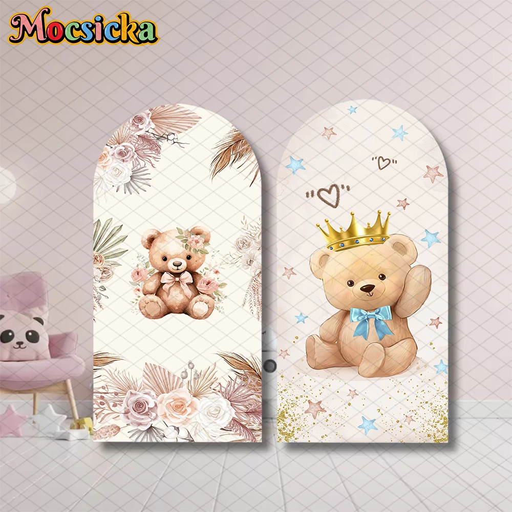 Mocsicka Bear Arch Backdrop Covers Elastic Double-Faced Birthday Wedding Arched Background Flowers Party Decor Photography Props